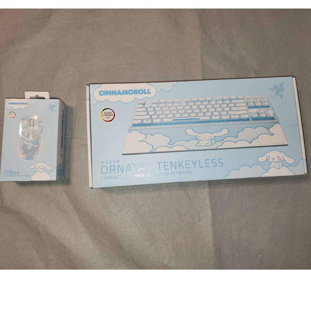 Razer Cinnamoroll Gaming Bundle OS Blue New Ornata V3 TKL Keyboard Cobra Mouse